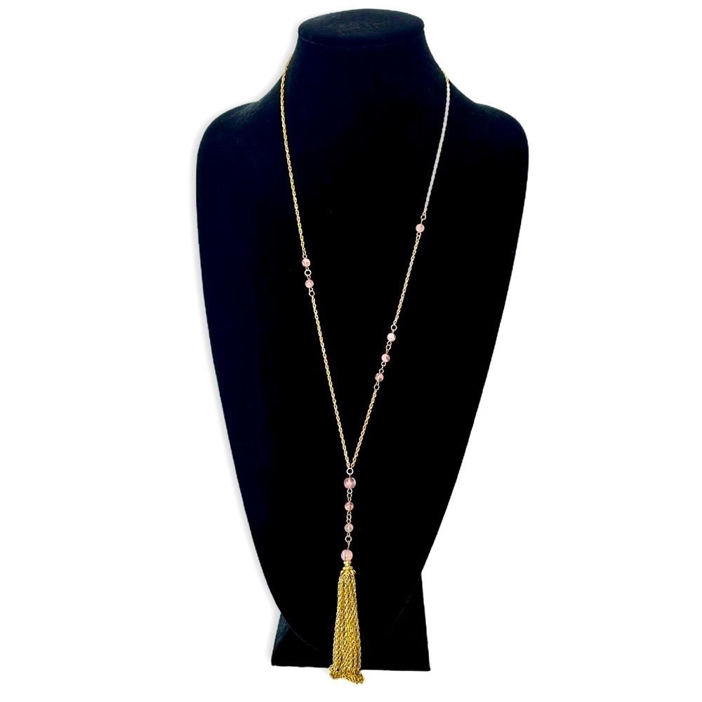BANANA REPUBLIC Pink Beaded Gold Tassel Necklace | NWT